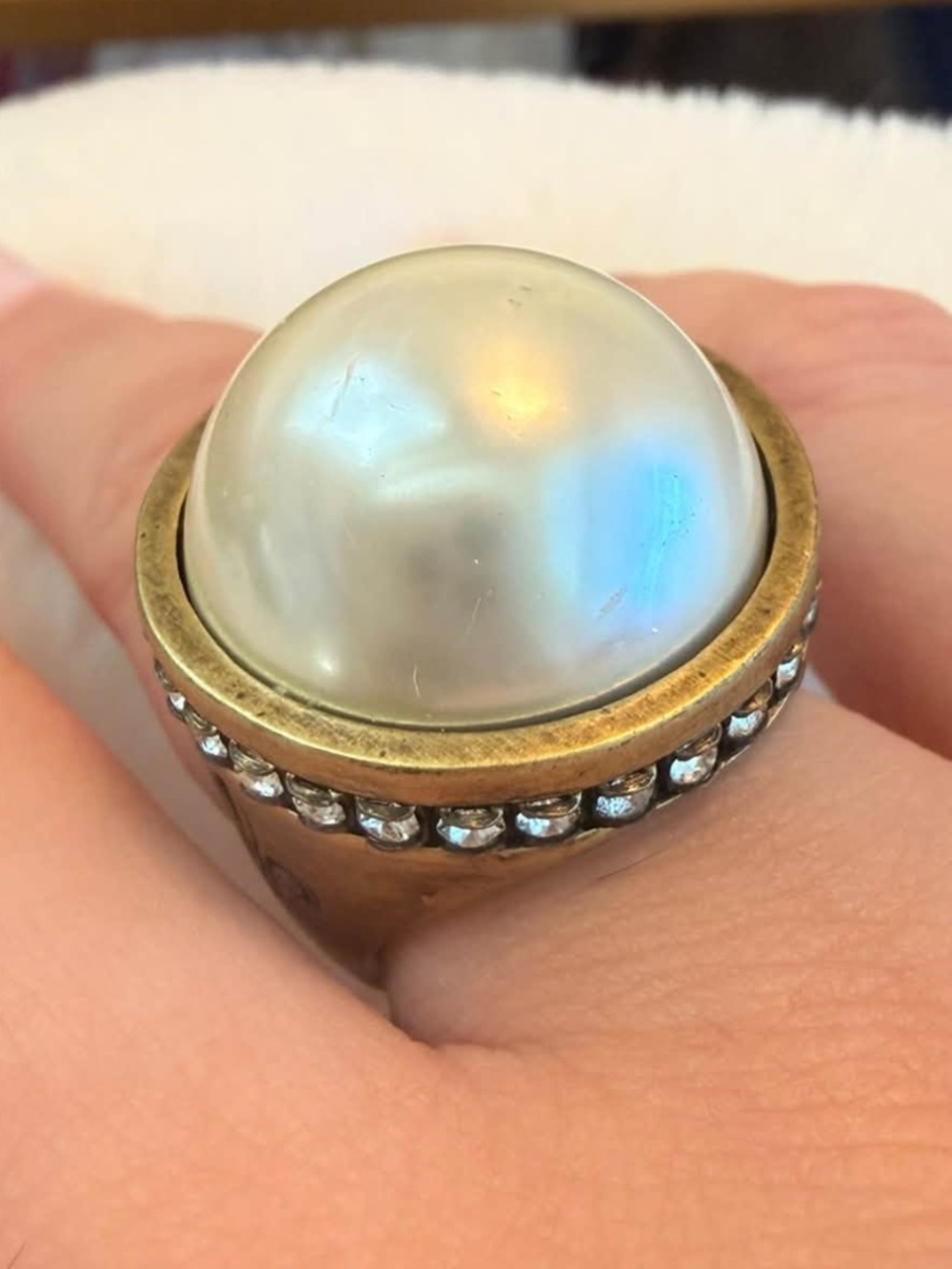 French Kande Swarovski & Pearl Signet Ring